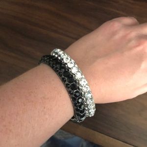 2x black white rhinestone bangles bracelet